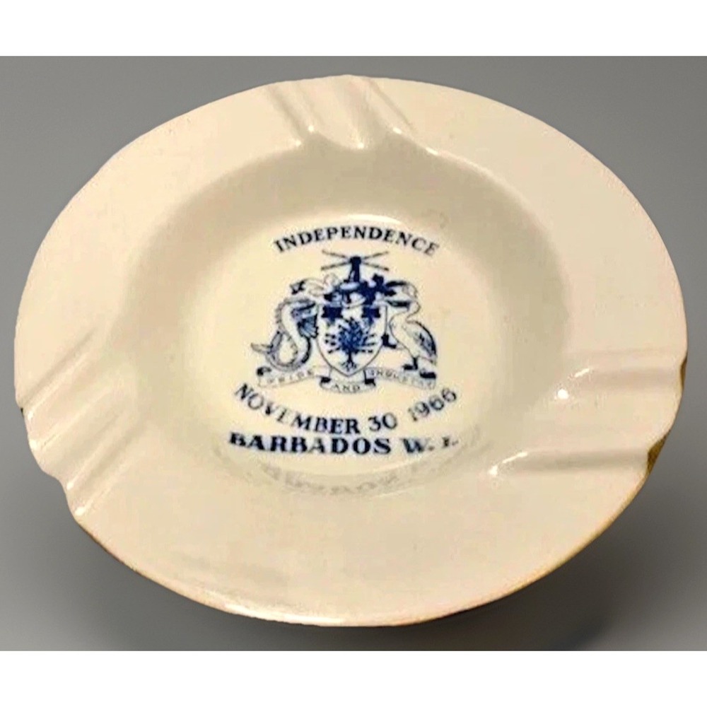 VTG MCM Ashtray Dish Coat Arms Souvenir West Indie Rare Barbados Independence